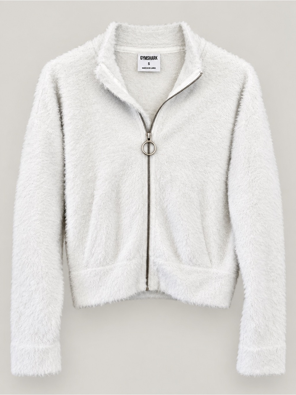 Gymshark Whitney Simmons Women's White Eyelash Fuzzy Zip-Up Jacket S Athletic
